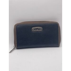 Chaps Women's  Wallet Brown Pebbled Leather Card Holder Zip Pouch